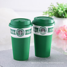 starbuck ceramic coffee travel mug with silicon grip and lid